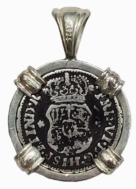 Spanish Pillar Half Real Dated 1749 Coin Pendant