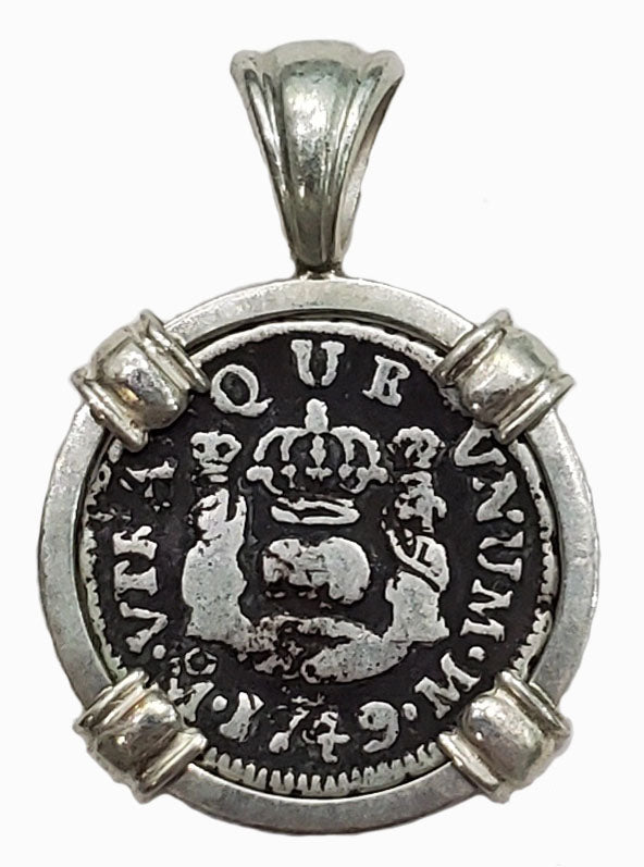 Spanish Pillar Half Real Dated 1749 Coin Pendant