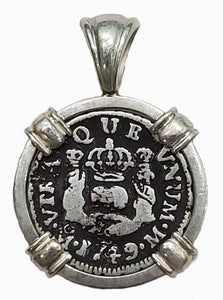 Spanish Pillar Half Real Dated 1749 Coin Pendant