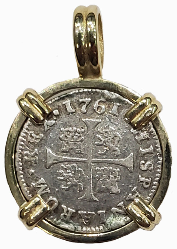 Spanish Half Real Dated 1761 Coin Pendant