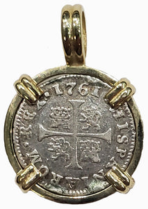 Spanish Half Real Dated 1761 Coin Pendant
