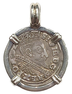 Poland - Silver Trojak - 3 Groschen Dated 1598 Coin Pendant