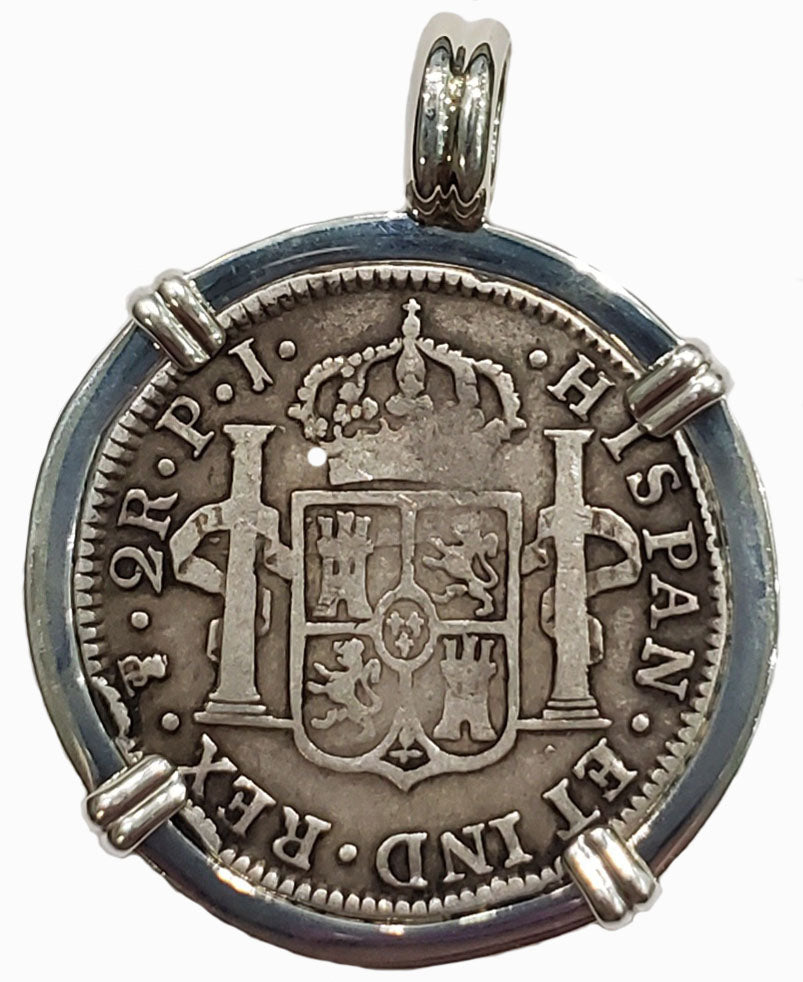 Spanish Portrait 2 Reales Dated 1818 Coin Pendant
