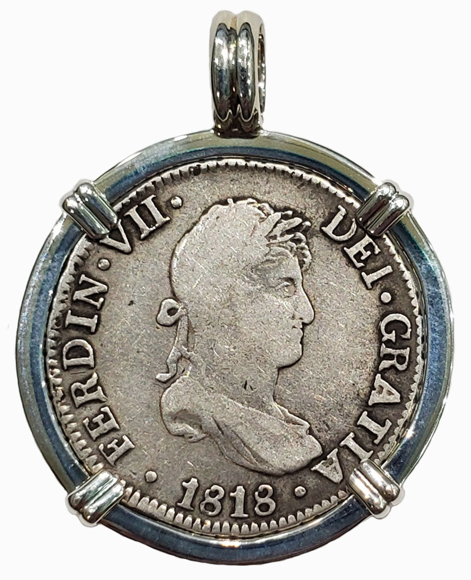 Spanish Portrait 2 Reales Dated 1818 Coin Pendant