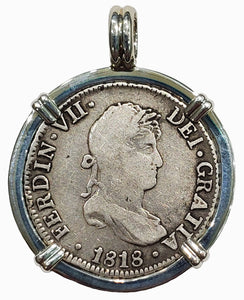 Spanish Portrait 2 Reales Dated 1818 Coin Pendant