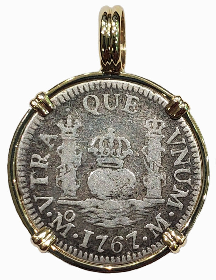 Spanish Pillar One Real Dated 1767 Coin Pendant