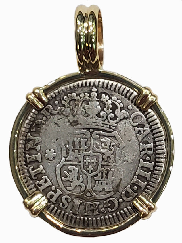 Spanish Pillar Half Real Dated 1769 Coin Pendant