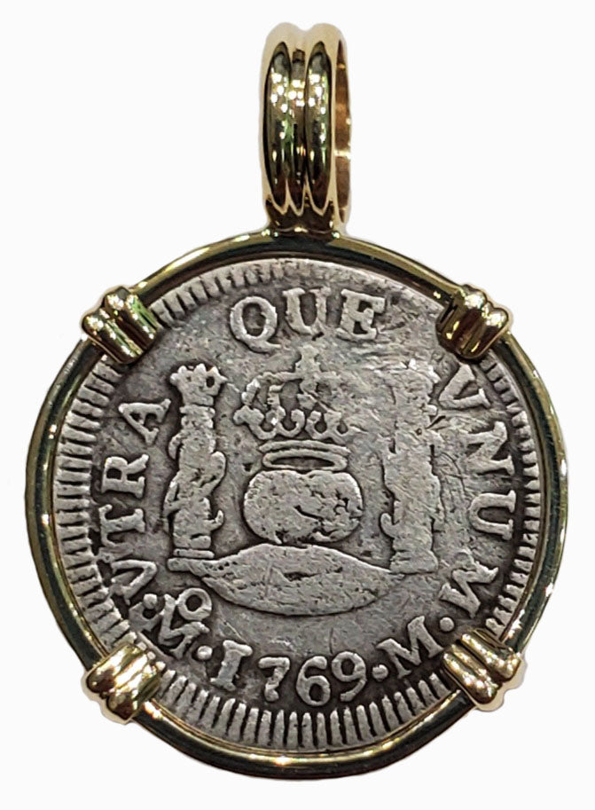 Spanish Pillar Half Real Dated 1769 Coin Pendant