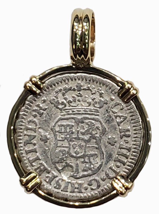 Spanish Pillar Half Real Dated 1762 Coin Pendant