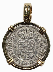 Spanish Pillar Half Real Dated 1762 Coin Pendant