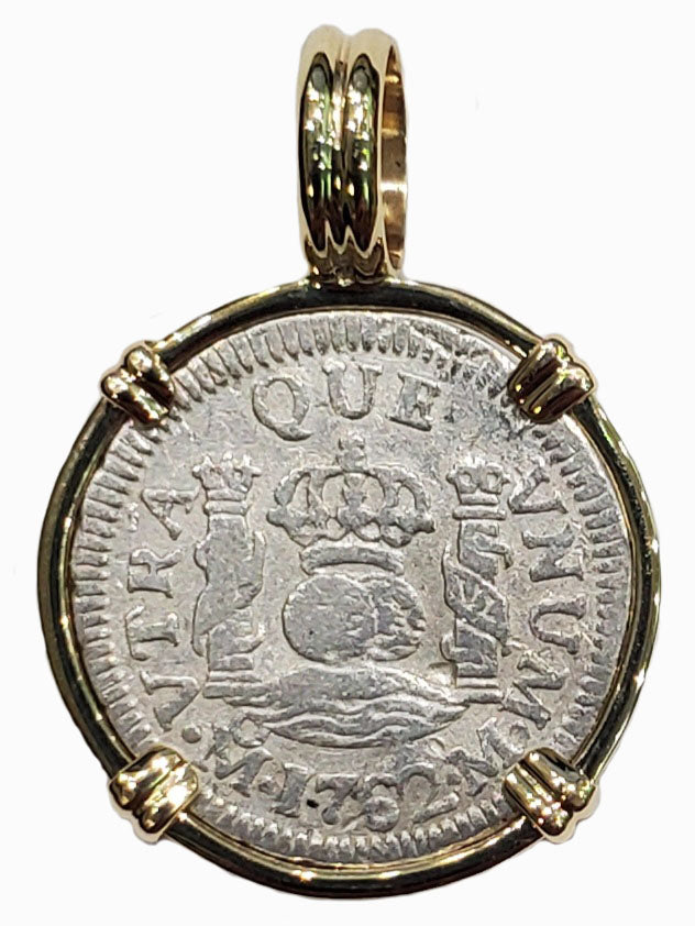 Spanish Pillar Half Real Dated 1762 Coin Pendant