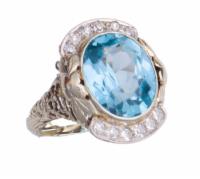Vintage 1940's Aquamarine and Diamond Ring