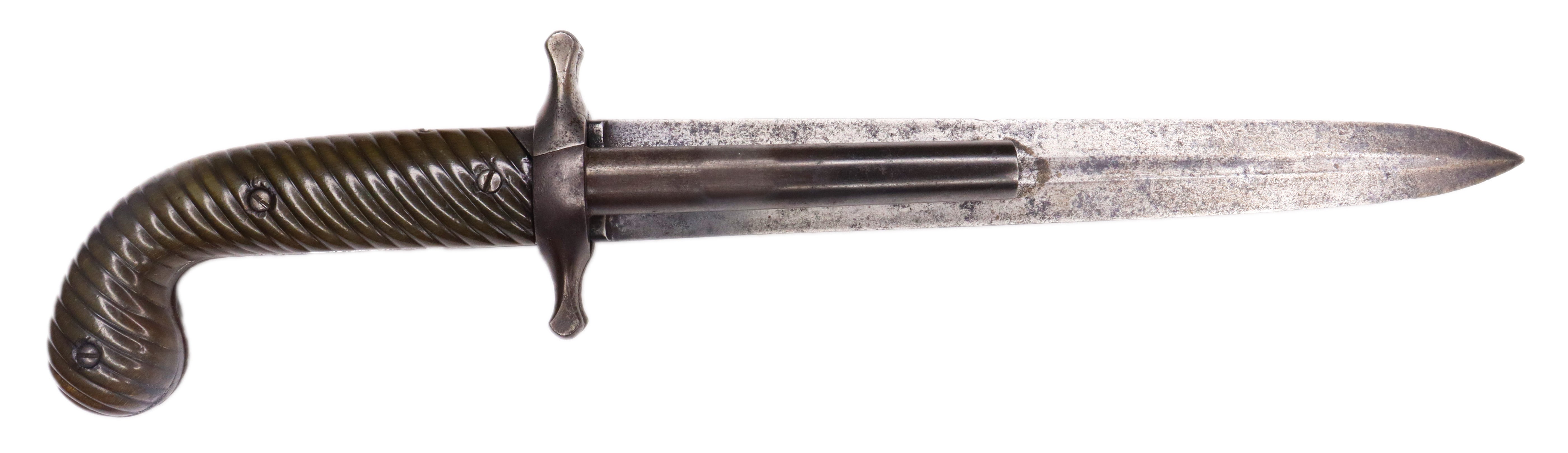 French Double Barrel Hunting Knife Pistol circa 1850