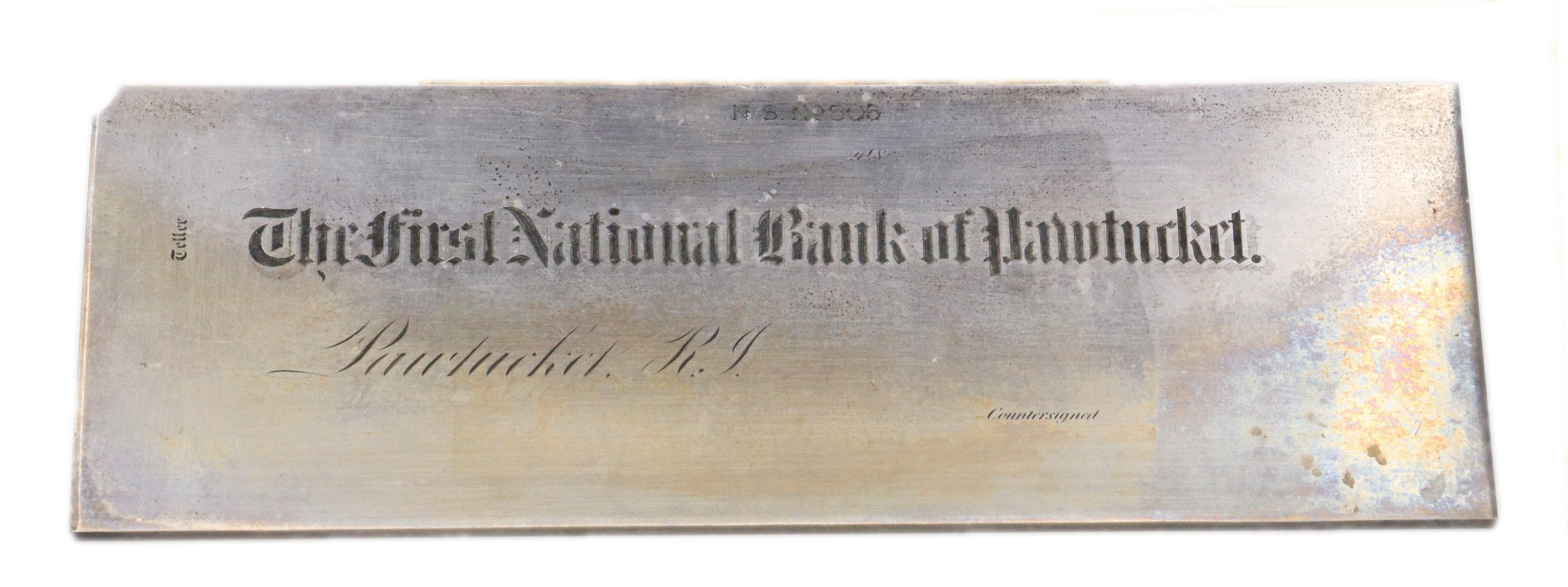 Bank Printing Plate - First National Bank of Pawtucket, RI - circa 1865-1900