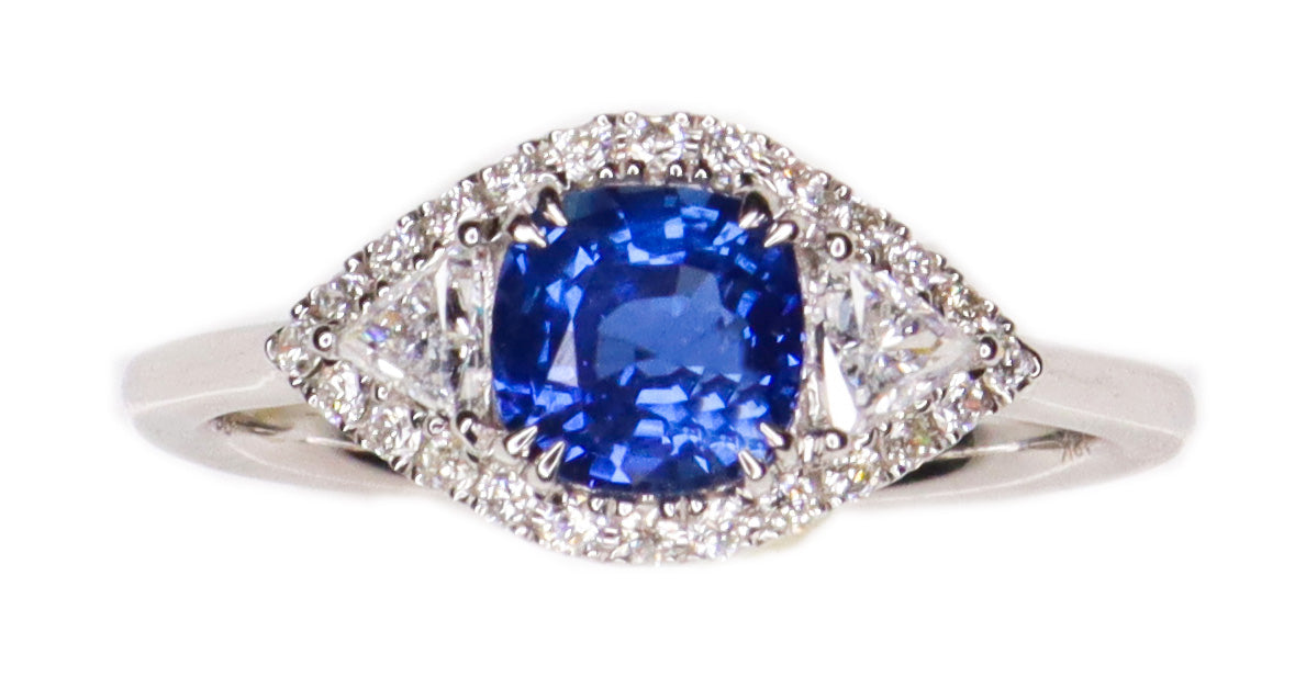 GIA Certified Natural Blue Sapphire and Diamond Ring